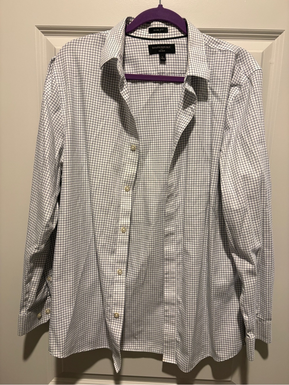 Banana Republic White Shirt with Navy Grid Check